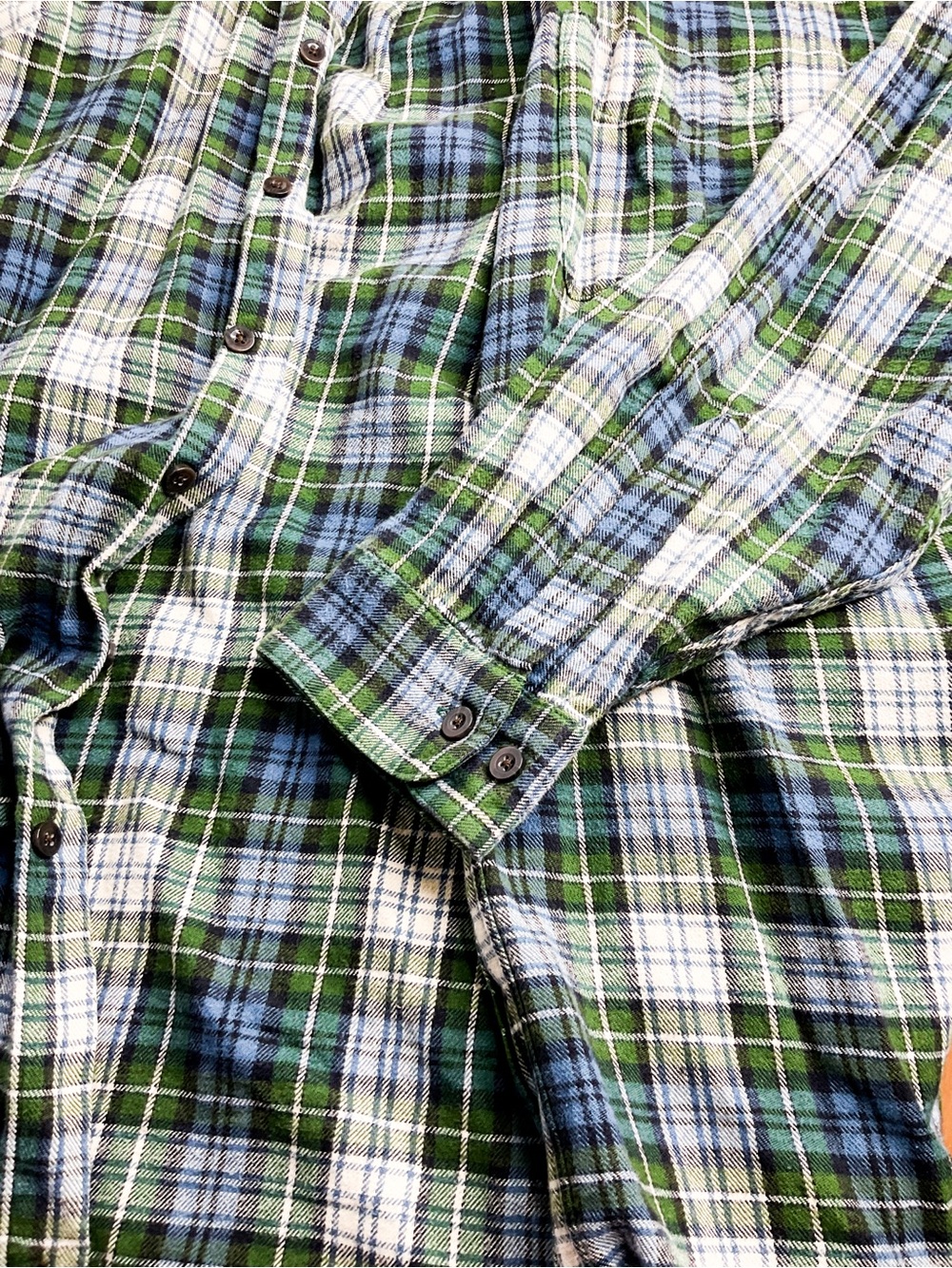 Vintage Eddie Bauer Green & Blue Soft Cotton Plaid Shirt - Picture 3 of 11